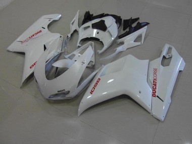 Carénage Ducati 848 1098 1198 07-14 - Blanc Nacré avec Rouge Décalque