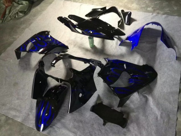 Carénage ZX9R 00-01 - Noir Brillant Bleu Flamme