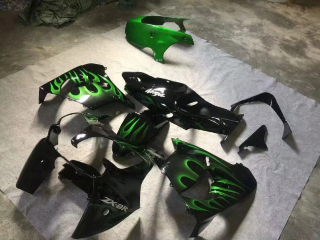 Carénage ZX9R 00-01 - Noir Brillant Vert Flamme